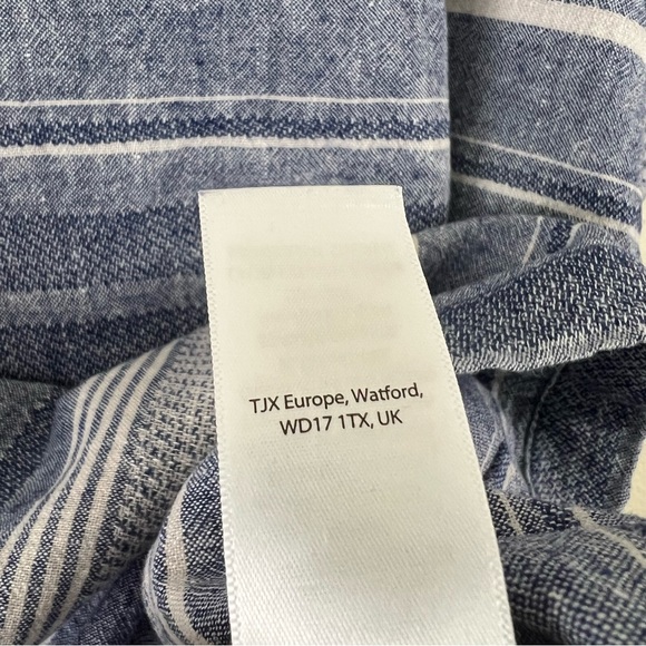 Artisan NY Linen/Cotton Blend Navy Striped Boho Short Sleeve Top - Picture 5 of 9